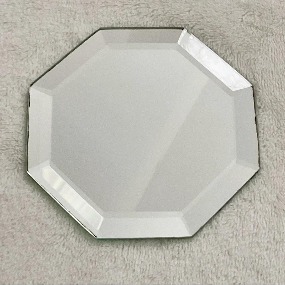 Vintage Beveled Mirror Coasters Set of 2 Octagon Art Deco Vanity Bar Cart Decor